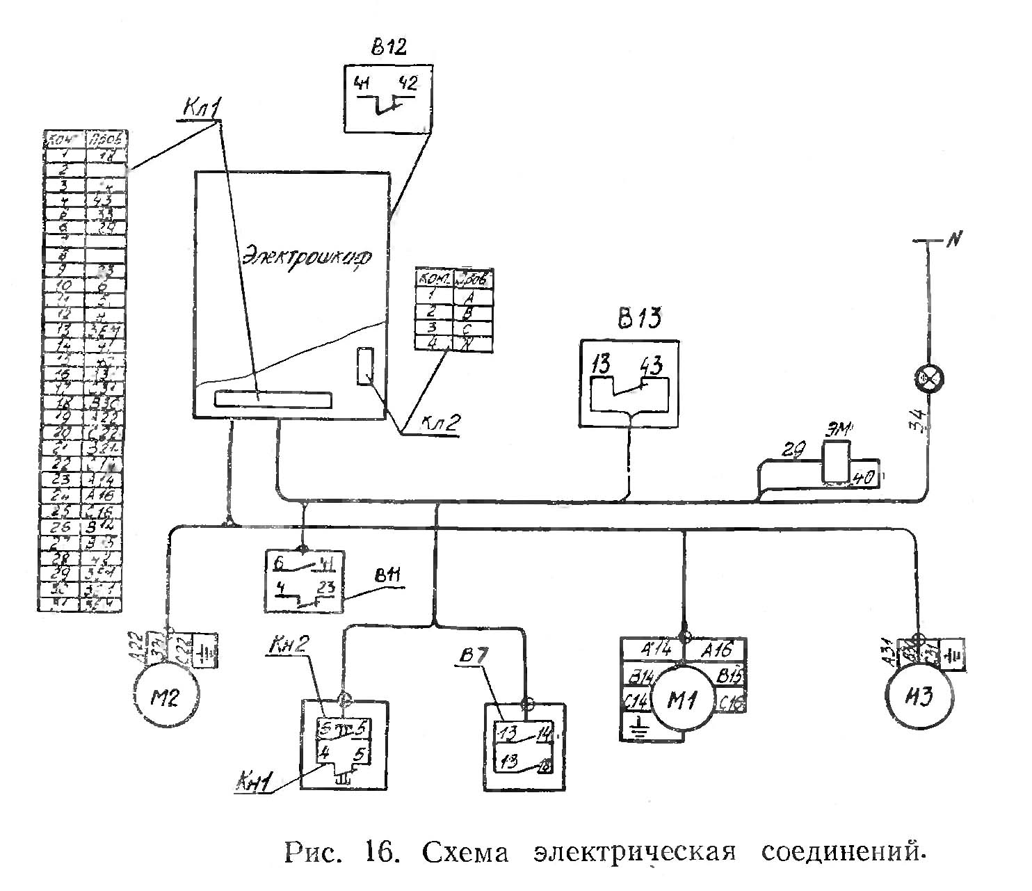 Схема з'єднань токарно-гвинторізного верстата УТ16ПМ, УТ16ВМ, УТ16ПМТ, УТ16ВМТ і УТ16П, УТ16В